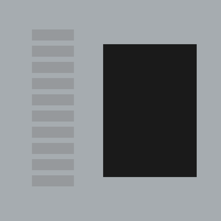Flat square study: a dense column of small pale bars beside one large dark block.